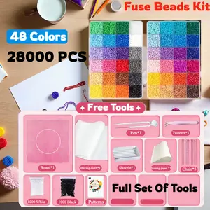 24&48 Color 28000pcs 2.6mm Fuse Beads Kit 3D Pixel Puzzle Art Handmade Perler Beads DIY Craft Beads Kit Full Tools Holiday Birthday Surprise Gift