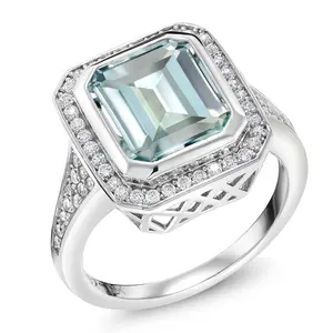 5.00 Cttw Simulated Aquamarine Ring For Women | 925 Sterling Silver | Emerald Cut 11X9MM | Wedding Engagement Anniversary Promise Ring For Women