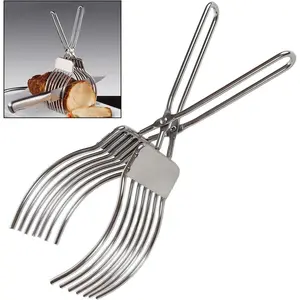 Stainless Steel Roast Beef Cutting Tongs Meat Bread Slicing Tong Onion Tomato Holder For Slicing Vegetable Fruits Cutting Kitchen Aid