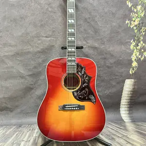 41 Cherry burst solid spurce wood section acoustic electric guitar with pickups The side panels and the back panel are made of rosewood.