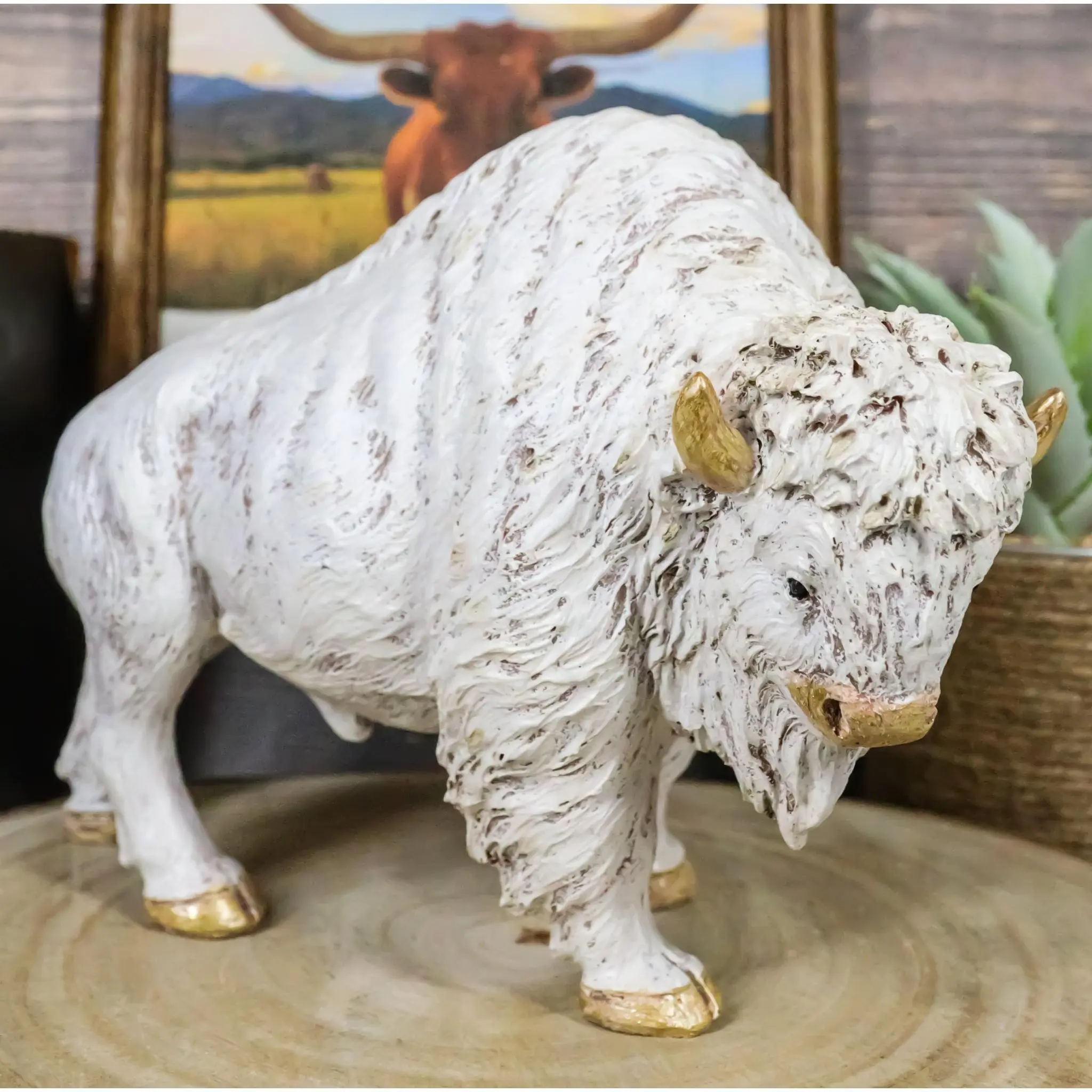 Ebros Gift Native American Sacred White Bison Buffalo Resin Animal Figurine, Polyresin Sculpture, 8.75" Long, 6.75" Tall, 4.25" Deep Home Decor Statue