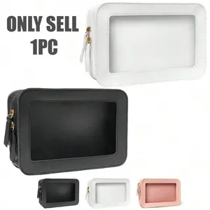 Mini Makeup Bag for Women, Waterproof Travel Toiletry Bag, Transparent Console Organizer, Zipper, Cute Leather Cosmetic Pouch, Cosmetics Organizer