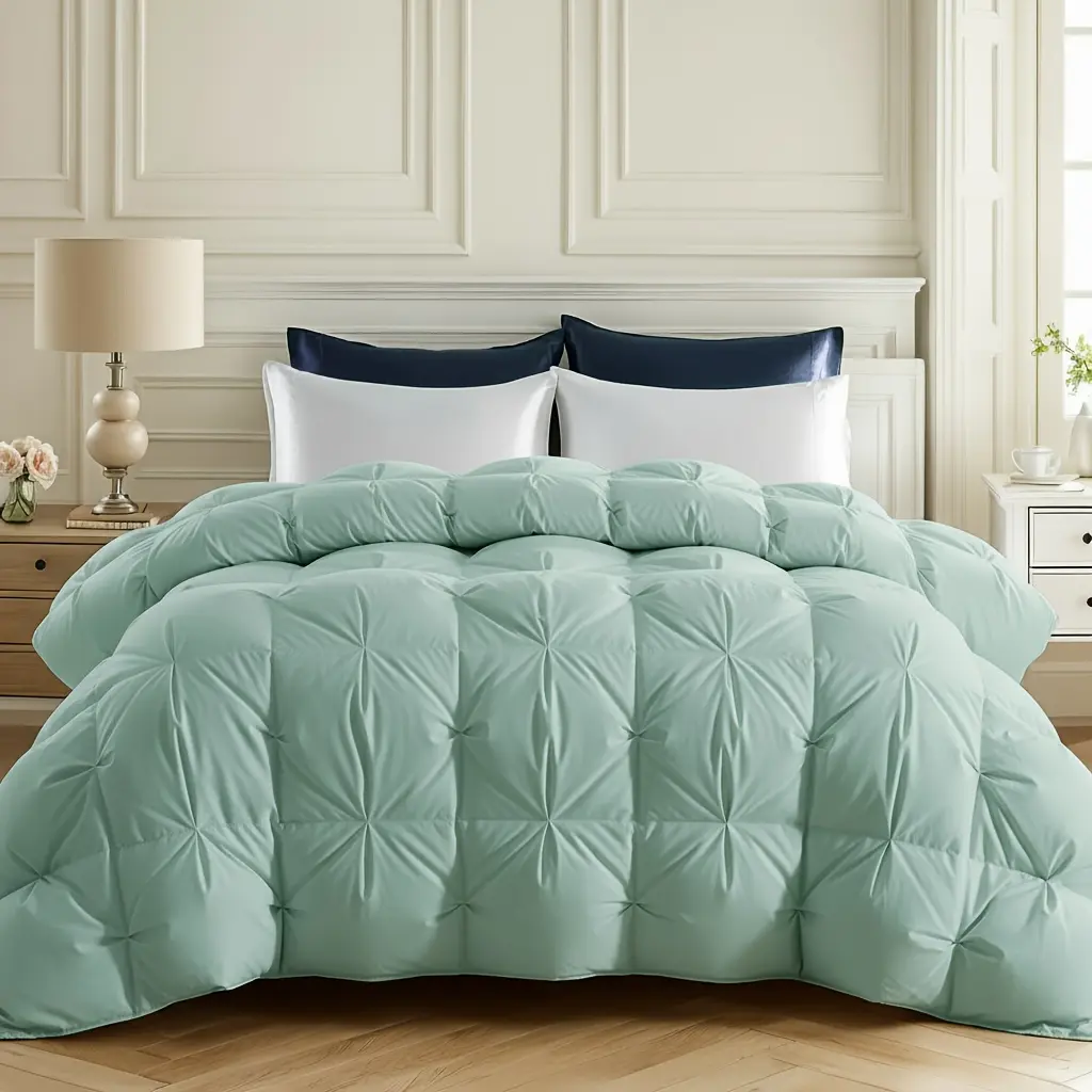 All-Season Down Comforter Ultra-Soft Breathable Fluffy Twist-Pattern Stand Collar Design for Quiet Operation Multiple Colors and Sizes Puffed Quilt