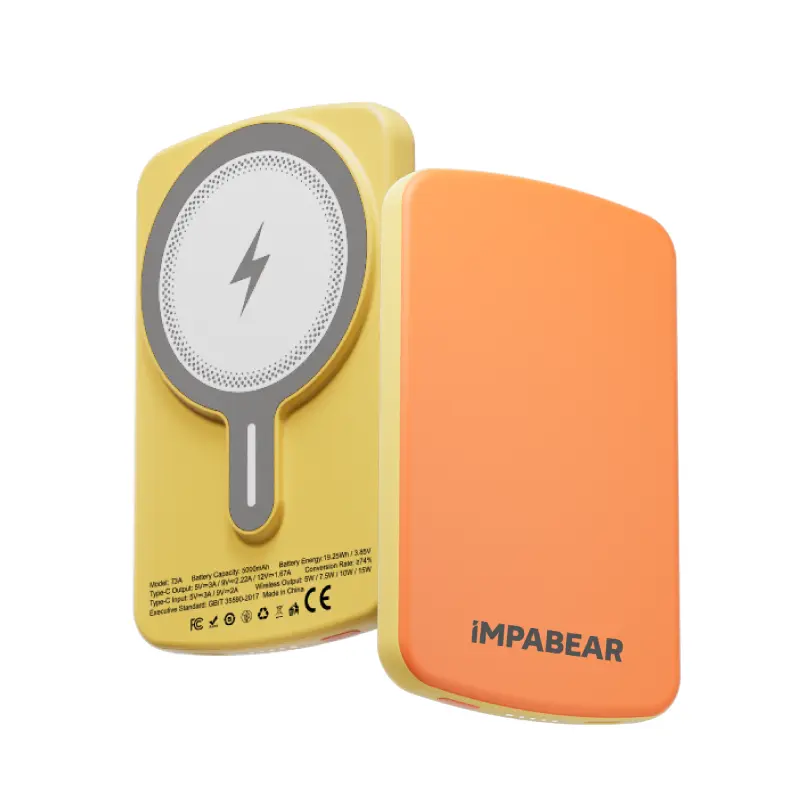 IMPABEAR ColorCard Ultra-Thin Magnetic Power Bank 5000mAh - FCC-Certified Portable Charger with PD 20W Fast Charge & Strong Hold Compatible iPhone 16/15/14/13/12 Pro & Android USB Type-C
