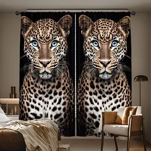 Wild Leopard Print Curtains Set of 2, Modern Style Half-Transparent Rod Pocket Design, Privacy Protection, Bedroom Living Room Balcony Office Decor, Home Textile, Window Curtain, Home Decoration Curtain