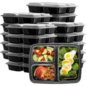 Bento Box Meal Prep Containers with Lid 3 Compartment, 32 Oz, 50-Pack