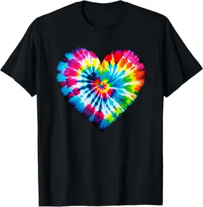 [100% Cotton]Tie Dye Valentines Colorful Hearts Day Men Women Kids T-Shirt