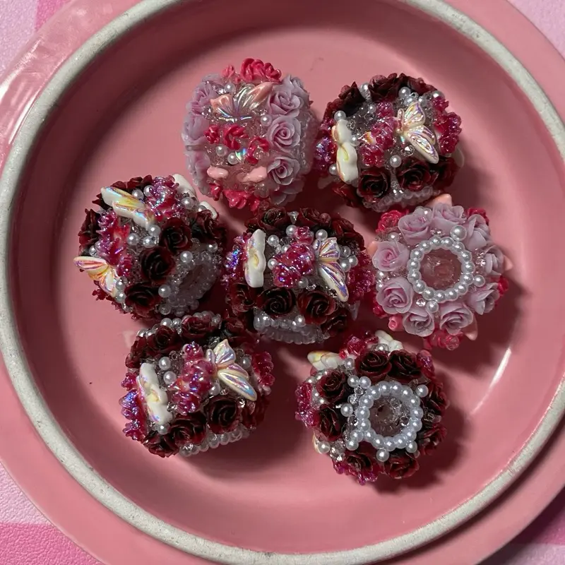 Destash 7pc Red Flower Buttery Beads, Crystal Beads for Jewelry Making, Bracelet Crafting, Keychain Crafting, Pen Building