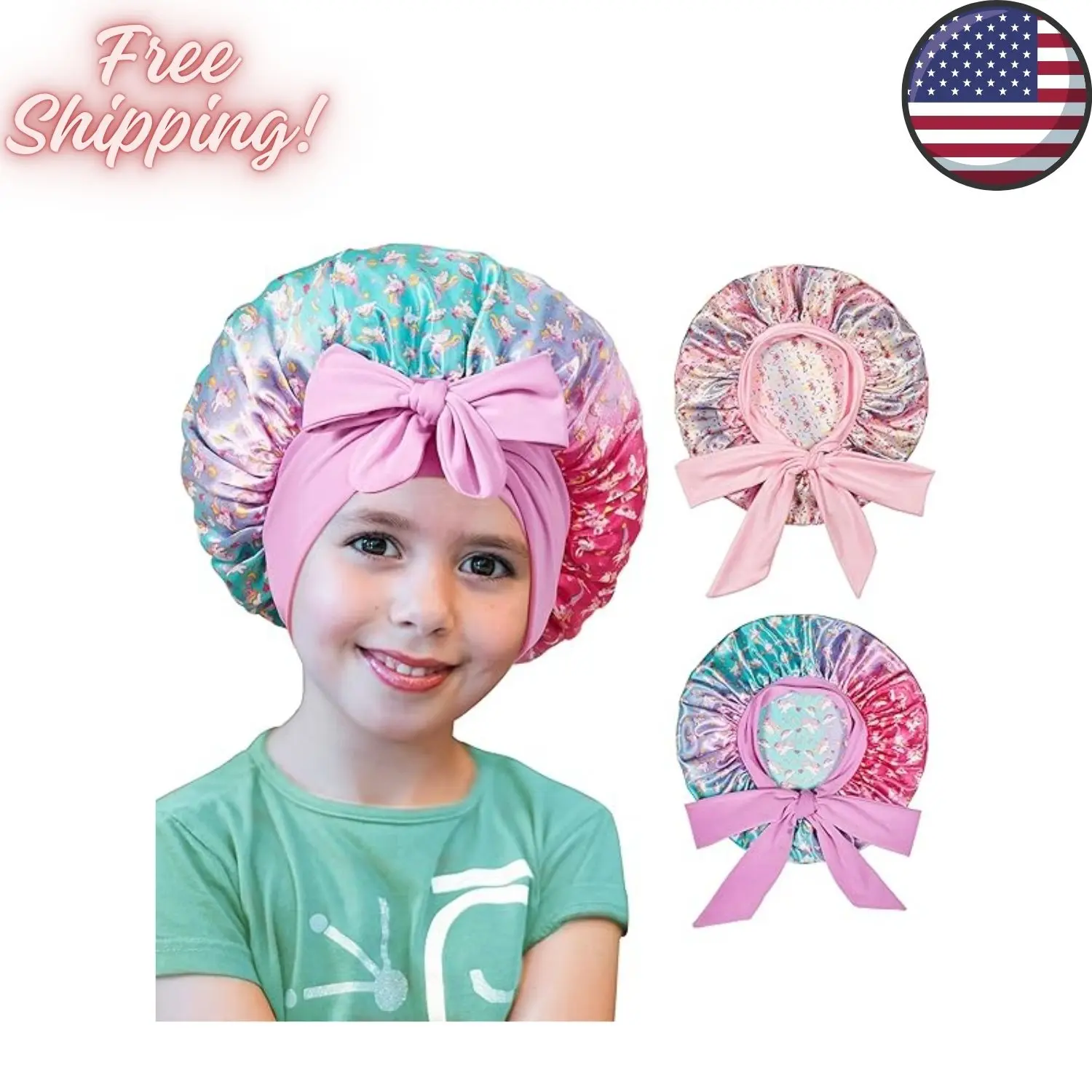 Silk Bonnet for Kids, Satin Hair Bonnet for Sleeping with Tie Band | 2 PCS