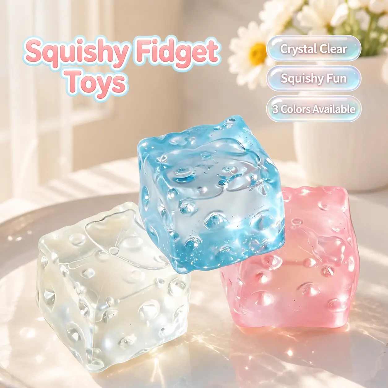 Maltose Clear Cheese Cube Squishy Stress Relief Fidget Toy, Slow Rebound Sensory Squeeze Toy, Portable Anxiety Relief Gift for Kids & Adults