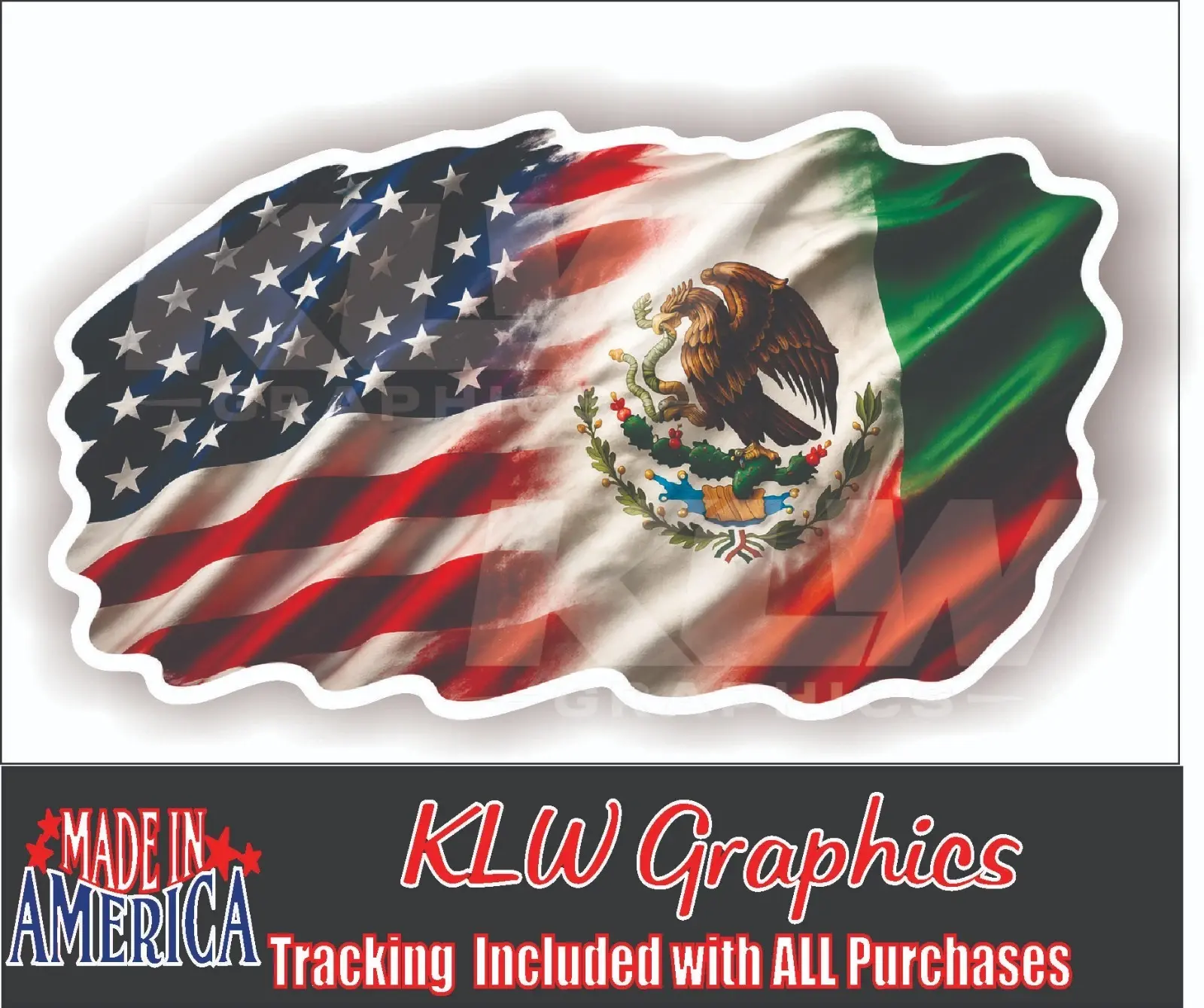 USA Mexico Flag Full Color Decal Sticker American Mexican Flag Blend Waving Vinyl Car Truck