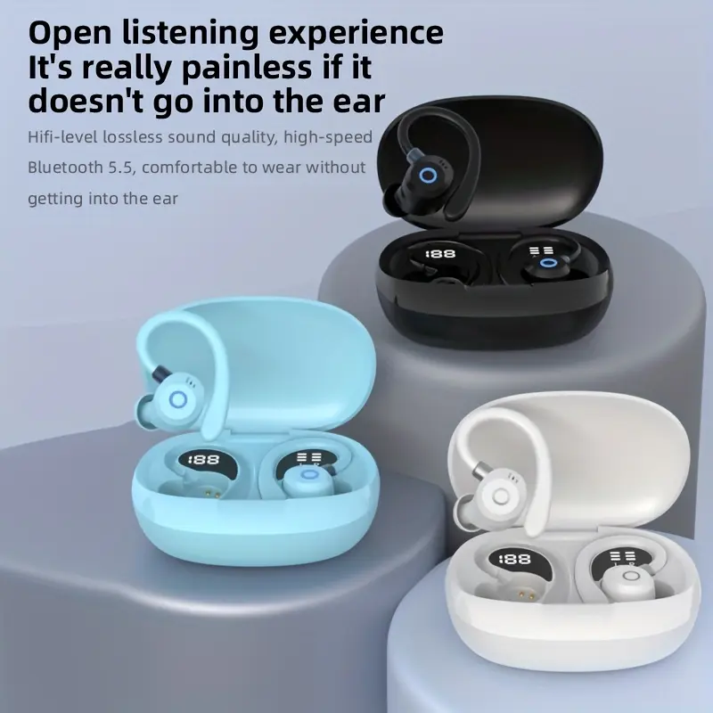 True Wireless Earbuds TWS Open-Back In-Ear Headset - 180mAh Chargeable Audio Device, ENC Noise Canceling, Dual Microphones, Touch Volume Control, 40H Ultra-Long Playback, Dual LED Display Case, Type-C Charging, for PC & Laptop, Not Water Resistant