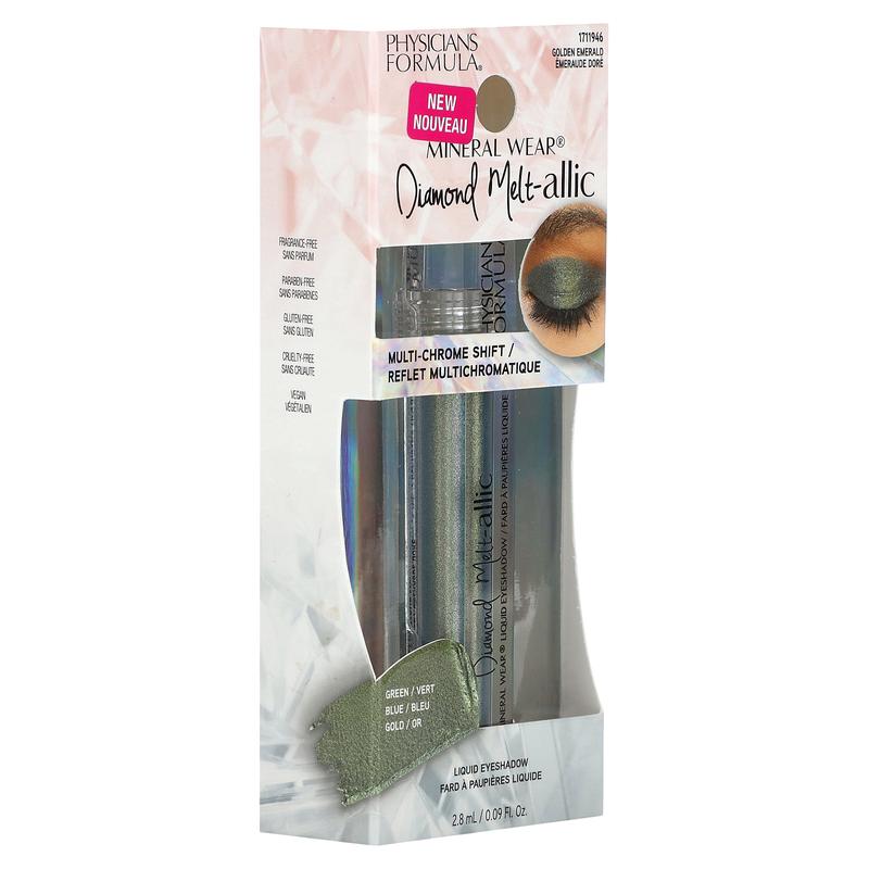 Physicians Formula Mineral Wear, Diamond Melt-allic Liquid Eyeshadow, 1711946 Golden Emerald, 0.09 fl oz (2.8 ml)