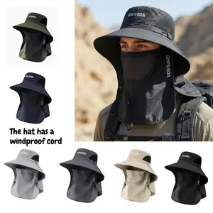 QMFS·SOA-Spring Summer Wide Brim Sunscreen Sun Hat, Unisex Outdoor Sports Fishing Cap, Fisherman Hat with Breathable Mesh Ventilation Face Mask, Sun Bucket Hat, Adjustable Fit Sun Cap, Outdoor Ventilated Cap