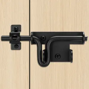 Slide Bolt Gate Latch with Padlock Hole, Heavy Duty Sliding Bolt Door Lock Hardware for Wooden Fence, Shed Gates, Barn Doors, Backyard Gate, Black Finish, 1 Pack