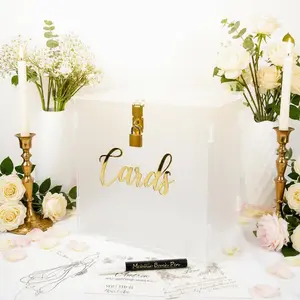 10"  Wedding Card Box with Lock, Frosted Card Box for Wedding Reception, HoneyMoon Fund Box  Box for Bridal Shower Decorations Party Reception Anniversary