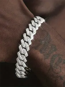 Hip Hop Street Rhinestone Men's Bracelet, Stackable Bracelets, Iced Out Bling Cuban Necklace, Casual Alloy Charm Chain Link unisex jewelry, Fashionable Jewelry, Valentine's Day Gift