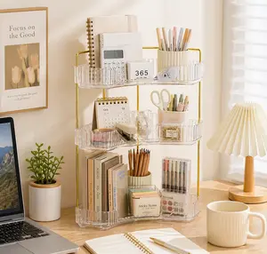 3-Tier Gold Pole Clear Corner Organizer - Desk Vanity Countertop Storage Rack for Stationery, Makeup, Perfume  SpaceSaving Home , Father’s Day gift for dad, practical home gifts,  storage solutions, dad gift ideas, house essentials Organizer for Bathroom