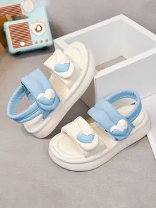 Girls' Summer Sandals, Soft Sole Anti-Slip Heart Design, Velcro Closure, Princess Beach Shoes for Little Girls, Comfortable and Stylish