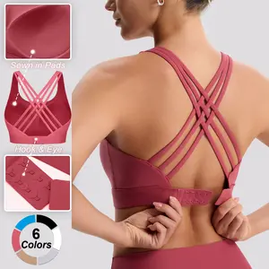 Women's High Impact Sports Bras with Sewn-in Pads,4 Row Adjustable Hook-eye Closure,Soft and Comfortable Non-removable Molded Cups,Crisscross Strappy Workout Tops for Yoga Running Fitness Clothes Athletic Fitted