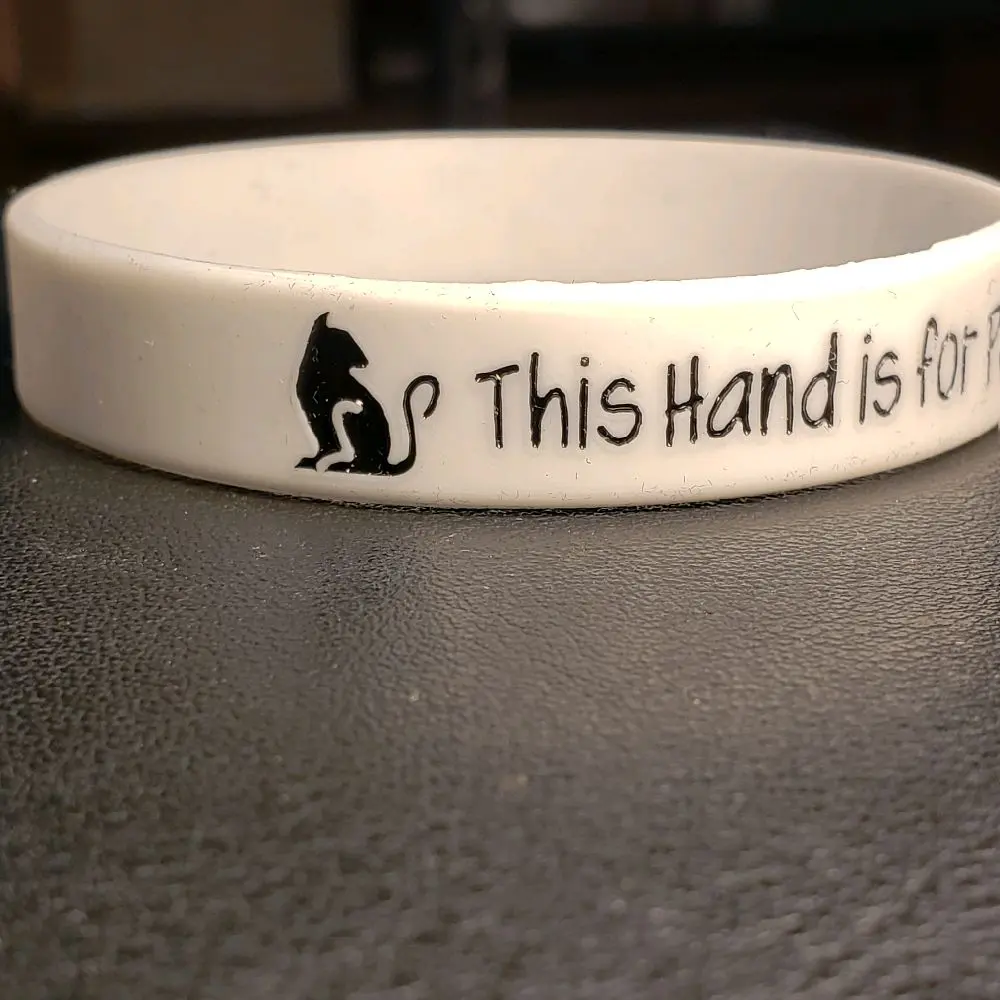 White "This Hand Is For Petting Cats" Silicone Bracelet, Rubber Jewelry.
