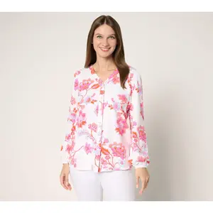 Belle by Kim Gravel French Floral Button Front Knit Blouse