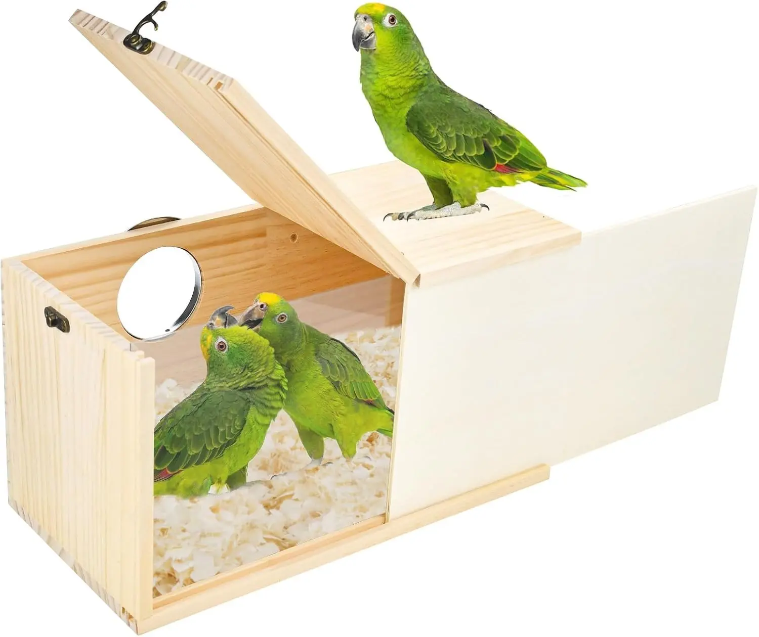 Handcrafted Wooden Acrylic Transparent XL Bird Breeding Nesting Box House with Detachable Wooden Board for Parakeets Cockatiel Budgie Conure Parrot