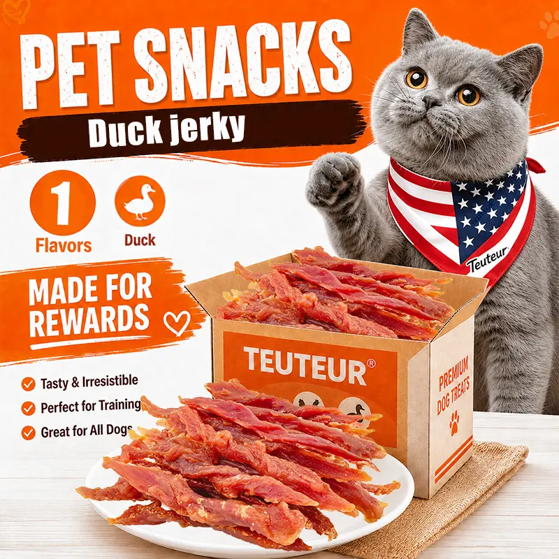 Duck Jerky Cat Treats, Duck Breast Slices for Kittens and Adult Cats, Chewy Cat Snack Strips for Training Rewards, Indoor Cat Treats for Playtime, Treat Jars, Travel Pouches and Daily Reward Time