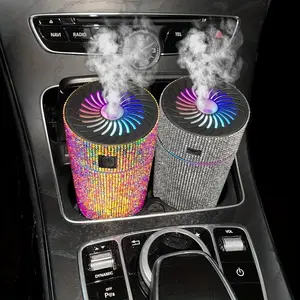 LuxuryRhinestoneCarDiffuserHumidifierwithColor-ChangingLEDLights,EssentialOilAromatherapyAirFreshener-EmptyBottle(NoFragrance/Chemicals),SparklingCarInteriorAccessoryforVehicles,CarHumidifier