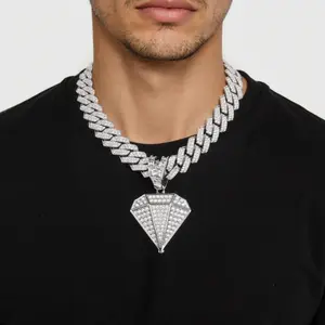Mens Iced Out Diamond Pendant Necklace Hip Hop Bling Cross Charm Chain Gold Silver Jewelry Punk Style Full Pave Initial Letter Statement Gift Trendy Valentine Day Gift for Him