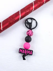 Retro Checkered MAMA Bag Charm - Hot Pink Heart Keychain For Bags - Cute Groovy Mom Life Aesthetic - Diaper Bag Accessory Gift