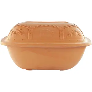 212 MAIN Eurita Clay Roaster, 7.2 Qt, Brick Finish, Glass Lid, Clay Body, Ideal for Oven-Baked Dishes