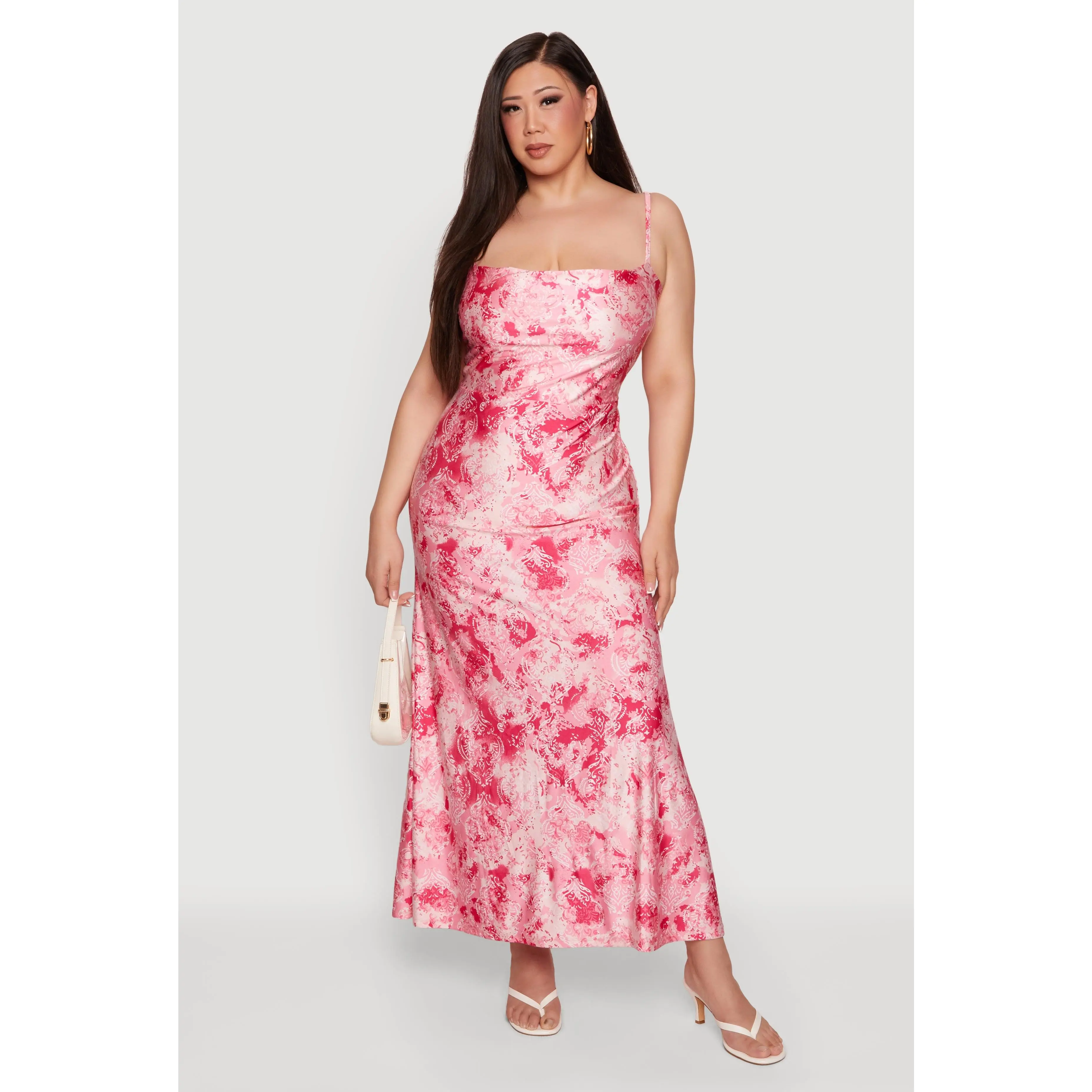 Plus Size Paisley Print Low Criss Cross Back Maxi Dress