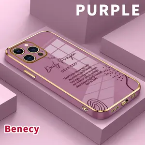 Electroplated TPU Phone Case for iPhone 17 15 Pro Max Air 16 14 Plus 13 12 11 Daily Prayer Pattern Classic Straight Design Scratch Resistant Softcase