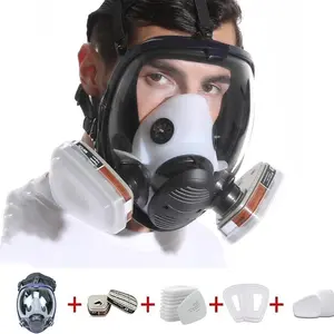 17 in 1 Full Face Organic Vapor Respirator, 1 Set Protective Eye & Nose Shield with Anti-fog Lens & Adjustable Strap, Industrial Grade Respirator