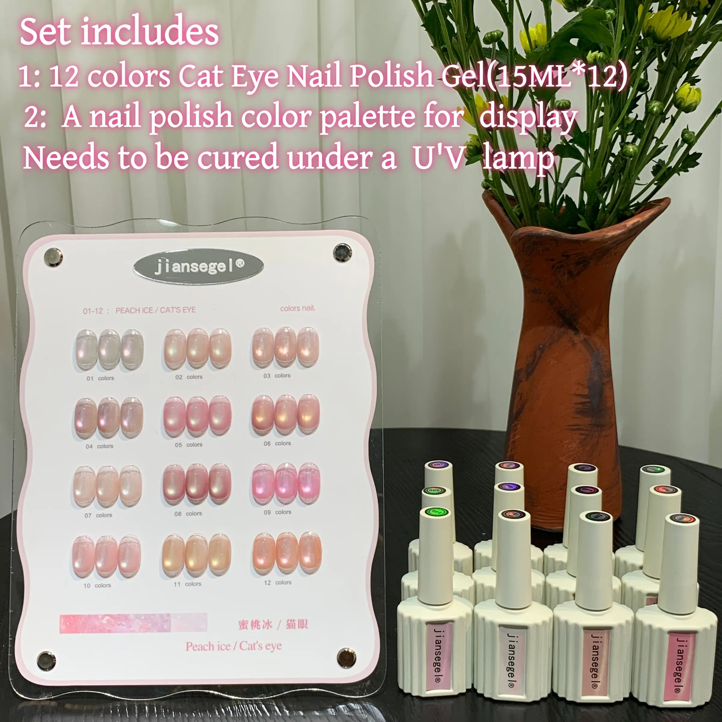 12 Color Peach Gel Nail Polish Set for Salon, Manicure, Summer Limited Edition, Fresh and Gentle Apricot Contrast, Includes Color Chart, UV, Uv Light Gel