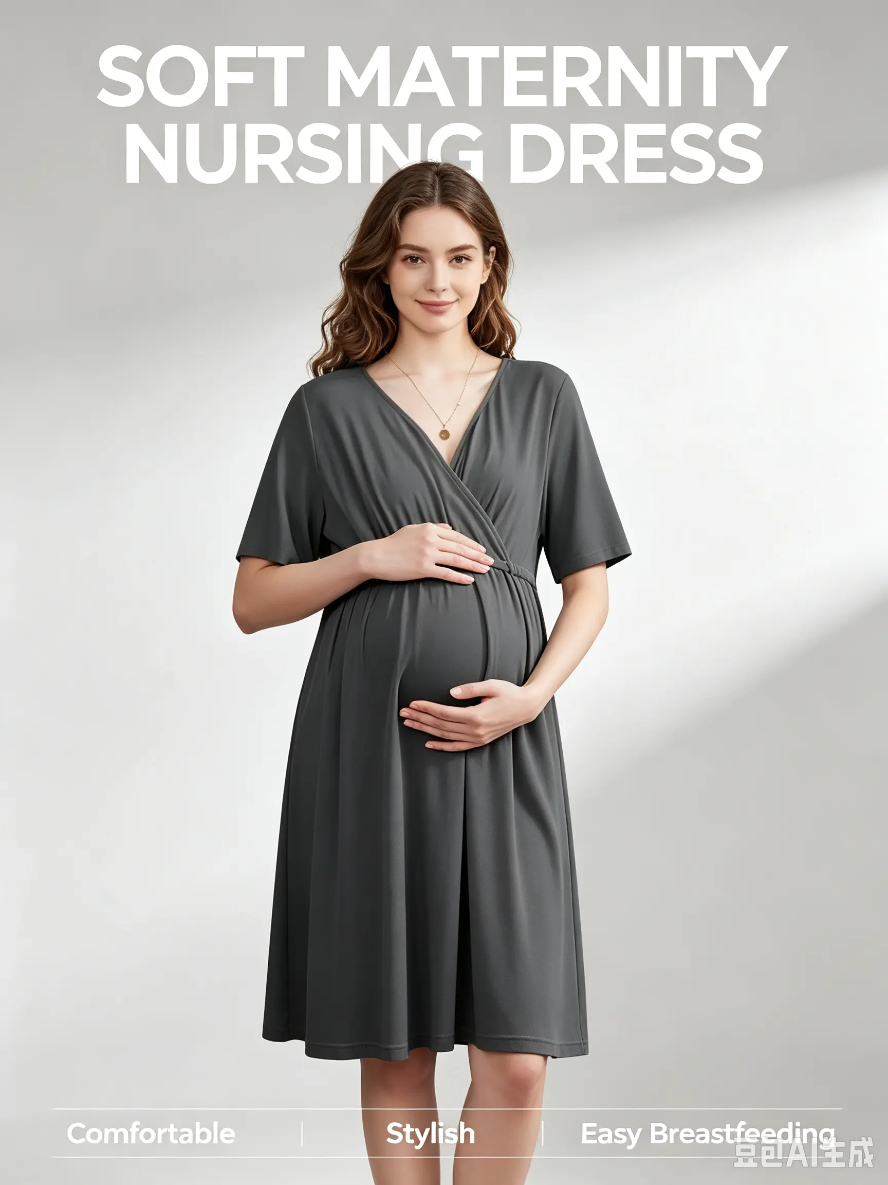 Women's 2026 Summer Maternity Dress - V-Neck Solid Short-Sleeve Loose Breathable Breastfeeding Dress, Leopard, Elegant Maternity Clothing for Daily Home Vacation Use