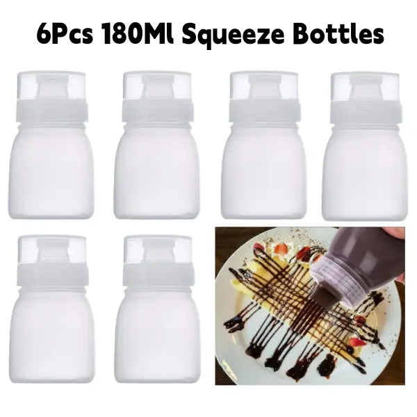 6 PCS 180ml Food-Grade Silicone Squeeze Condiment Bottles - Moderate Size Sauce Bottles for BBQ, Camping, Kitchen Utensils, Restaurant Essentials, College Dorm Back to School Supplies