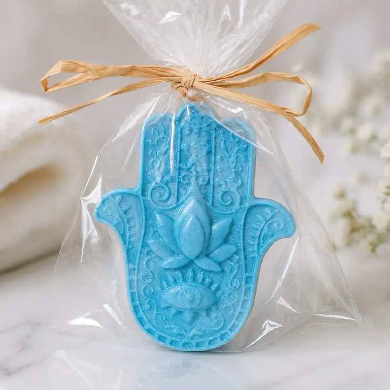 Handmade Blue Hamsa Hand Vanilla Scented Soap – Hamsa Shaped Bar Soap – Handmade Soap