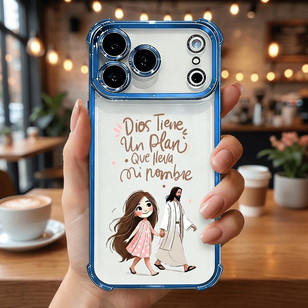 Dios Tiene Un Plan Que Lleva Mi Nombre Jesus & Girl Phone Case for iPhone 11 12 13 14 15 16 17 Pro Max Plus Air, Christian Faith Rose Gold Clear Shockproof Cover, Religious Gift for Women Girls DDSJ260404011