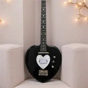 Heart Shaped Guitar 6 String Black Solid Basswood Body Heart Fret Inlay
