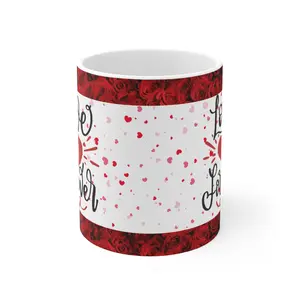 Love You Forever (Roses) Valentine's Ceramic Mug, (11oz) Drinkware Glossy Romantic Cup Reusable Blossom Tumbler