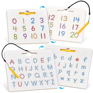 Double Sided Magnetic Letter & Number Board Set - Alphabet & Numbers Tracing Board for Toddlers, ABC Uppercase & Lowercase Practicing, Math Learning, Educational Toys for Kids
