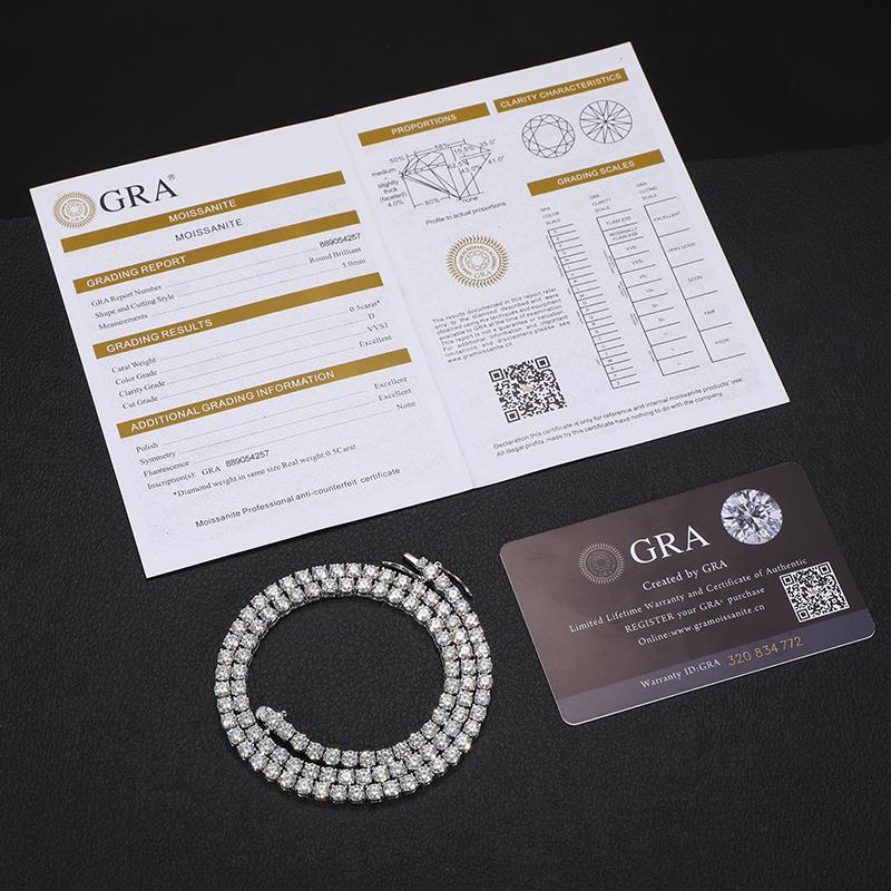 TUHE Unisex Moissanite Tennis S925 Necklaces VVS1 Moissanite Tennis Necklace S925 Silver For Men Women Pass Diamonds Test