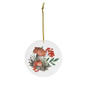 Mushroom Ornament, Cottagecore Ornament, Botanical Decor, Mushroom Gift For Christmas, Circle, Star, Heart, Oval Shapes