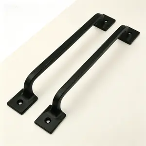 12 Inch Black Cast Iron Pull Handles, Heavy Duty Gate Handle Pull Set of 2, Square Base Cabinet Door Handles for Barn Door Hardware, Rustic Grab Handles for Gate & Cupboard, Durable Iron Pulls