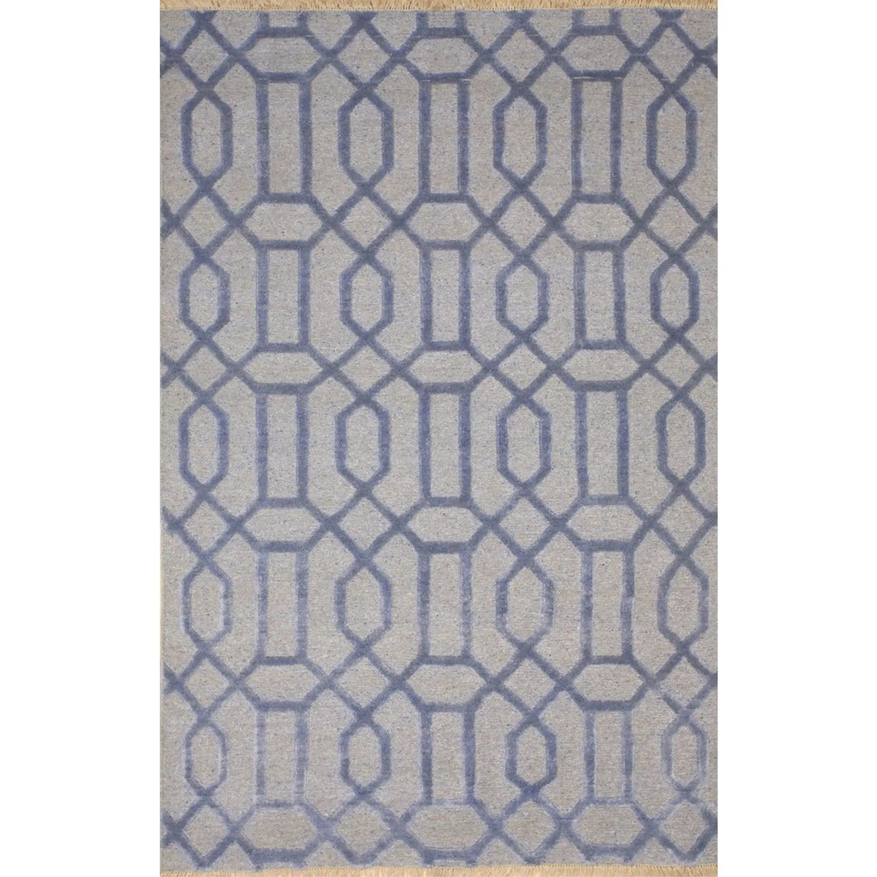 Classic Lush Blue and Gray Hand Knotted Wool & Viscose Rug