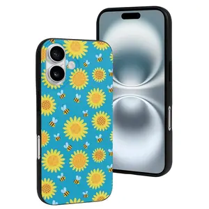 Compatible with Iphone 16 Case Cute - Bee Sunflower Soft Silicone Case Compatible with Iphone 16 Phone Case for Women Men