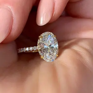 Oval Cut Solitaire CZ Engagement Ring for Women |  Huge Stone Gold Plated Statement Band | Korean Trendy Bridal Jewelry