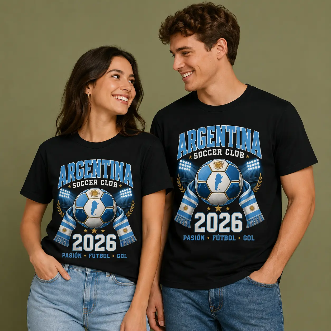 Argentina Soccer 2026 Graphic Tee, Pasión Fútbol Gol Sports Fan Shirt, Vintage Oversized Cotton T-Shirt, Y2K Retro Men's Women's Graphic Tees, Argentina Inspired Black Streetwear Gift